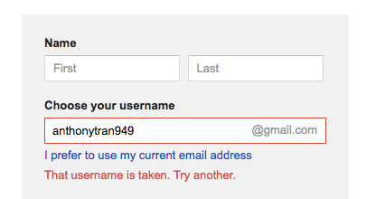 Create Gmail Username