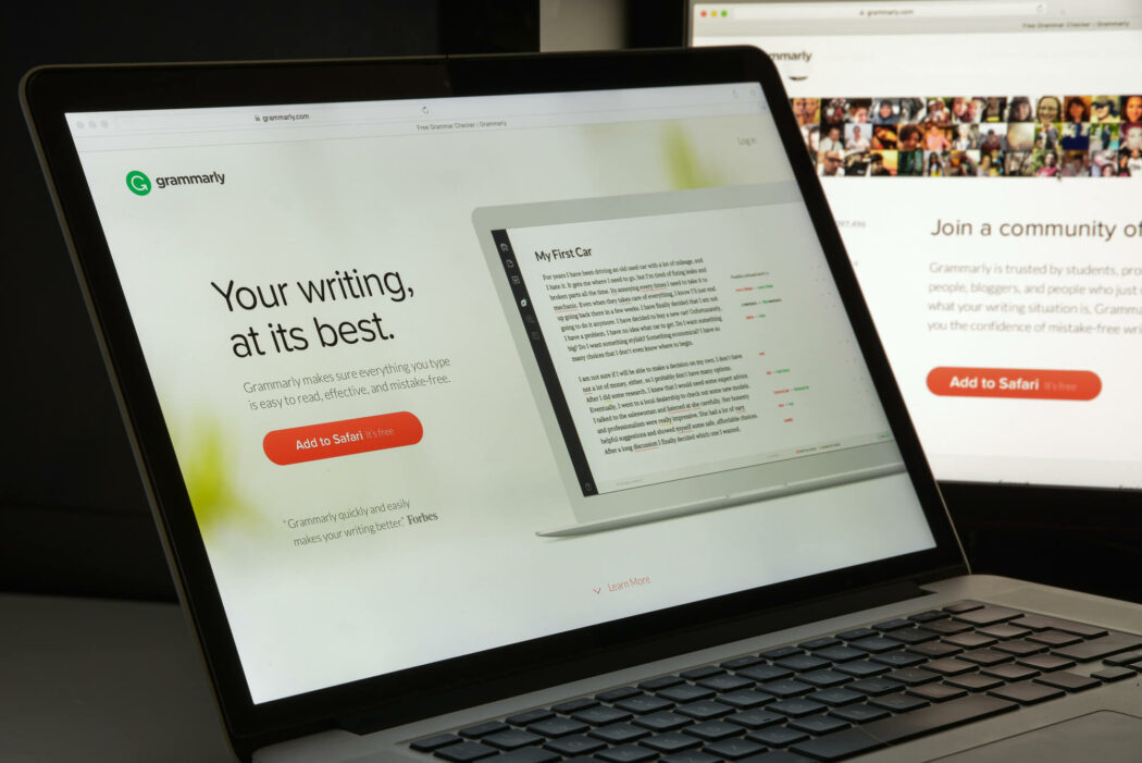 Someone using Grammarly on their laptop