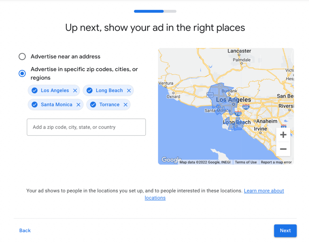 selecting cities for Google Ads campaign